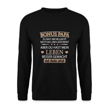 Bonus Papa Ich Liebe Dich Stiefvater Patchwork - Unisex Pullover - Schwarz - Vorne - Alina (178cm) & Michal (187cm)