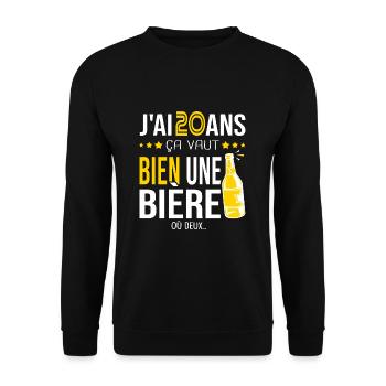 Cadeau d anniversaire 20 ans j ai 20 ans et bière - Sweat-shirt Unisexe - noir - Devant - Alina (178cm) & Michal (187cm)
