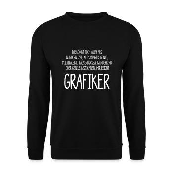 Grafiker – ein Alleskönner, Genie, Multitalent - Unisex Pullover - Schwarz - Vorne - Alina (178cm) & Michal (187cm)