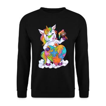 Einhorn bunt Herz freie Liebe LGBT - Unisex Pullover - Schwarz - Vorne - Alina (178cm) & Michal (187cm)