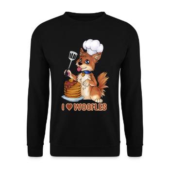 Woofle Waffeln Waffel Hund Bellen Pancakes Essen - Unisex Pullover - Schwarz - Vorne - Alina (178cm) & Michal (187cm)
