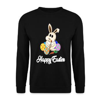 Frohe Oster wünscht der kleine Süße Osterhase - Unisex Pullover - Schwarz - Vorne - Alina (178cm) & Michal (187cm)