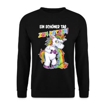 Schöner Tag zum Kotzen Betrunken Einhorn Witz JGA - Unisex Pullover - Schwarz - Vorne - Alina (178cm) & Michal (187cm)