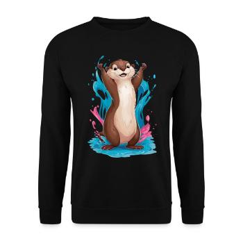 Niedlicher Otter für Kinder Tier im Wasser - Unisex Pullover - Schwarz - Vorne - Alina (178cm) & Michal (187cm)