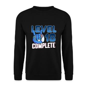 Level 18 Complete 18. Geburtstag Gamer 18 Jahre - Unisex Pullover - Schwarz - Vorne - Alina (178cm) & Michal (187cm)