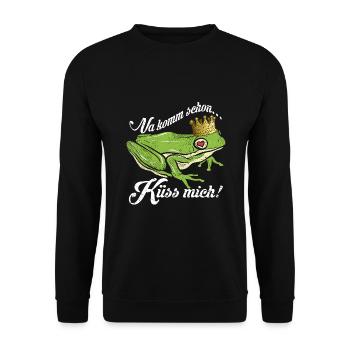 Küss mich | Froschkönig - Unisex Pullover - Schwarz - Vorne - Alina (178cm) & Michal (187cm)