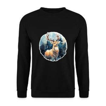 Hirsch im schneebedeckten Wald - Unisex Pullover - Schwarz - Vorne - Alina (178cm) & Michal (187cm)