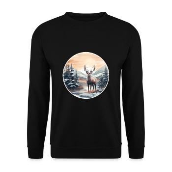 Winter landscape with deer - Unisex Sweatshirt - black - Front - Alina (178cm) & Michal (187cm)