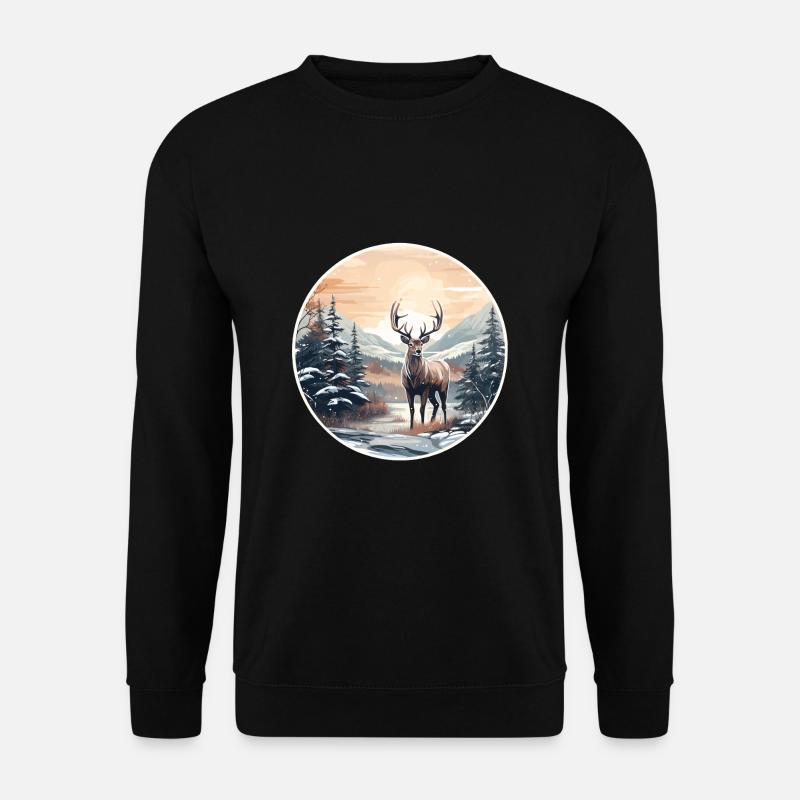 Winterlandschaft mit Hirsch - Unisex Pullover - Schwarz