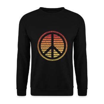 Peace Zeichen in Stein mit Retro Style Farben - Unisex Pullover - Schwarz - Vorne - Alina (178cm) & Michal (187cm)