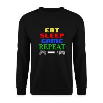 Eat Sleep Game Repeat - Unisex Pullover - Schwarz - Vorne - Alina (178cm) & Michal (187cm)