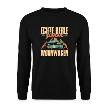 Echte Kerle ziehen Wohnwagen - Unisex Pullover - Schwarz - Vorne - Alina (178cm) & Michal (187cm)
