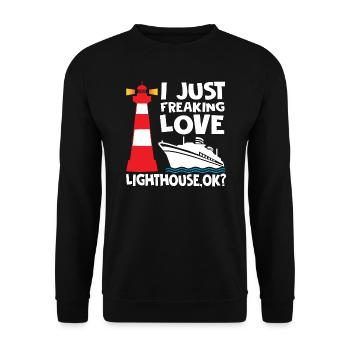 I Just Freaking Love Lighthouse OK - Unisex Pullover - Schwarz - Vorne - Alina (178cm) & Michal (187cm)