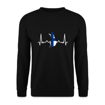 Finnland Flagge Suomi Finnische Fahne Used Look - Unisex Pullover - Schwarz - Vorne - Alina (178cm) & Michal (187cm)