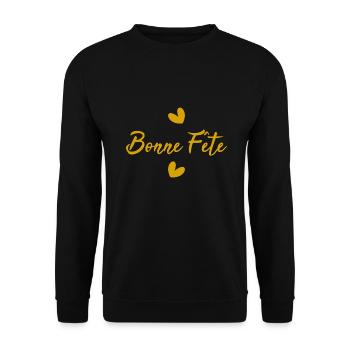 PAPA. FÊTE DES PÈRES. BONNE FÊTE PAPA. BONNE FÊTE - Sweat-shirt Unisexe - noir - Devant - Alina (178cm) & Michal (187cm)