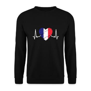 Frankreich Flagge Herzschlag Französische Fahne - Unisex Pullover - Schwarz - Vorne - Alina (178cm) & Michal (187cm)