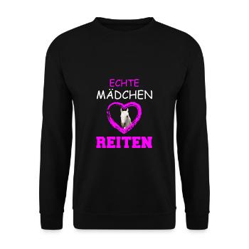 ECHTE MAeDCHEN REITEN - Unisex Pullover - Schwarz - Vorne - Alina (178cm) & Michal (187cm)