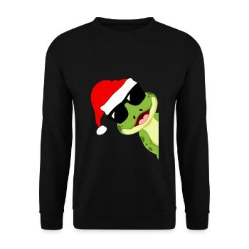 Frosch Weihnachten - Unisex Pullover - Schwarz - Vorne - Alina (178cm) & Michal (187cm)