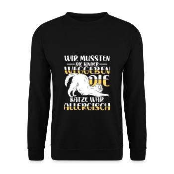 Katze war allergisch - Unisex Pullover - Schwarz - Vorne - Alina (178cm) & Michal (187cm)