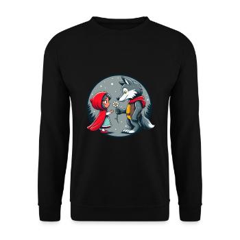 Rotkäppchen Wolf Märchen Kinder Blume Märchenfigur - Unisex Pullover - Schwarz - Vorne - Alina (178cm) & Michal (187cm)
