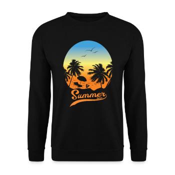 Summer vacation Sommerurlaub am Strand unter Palm - Unisex Pullover - Schwarz - Vorne - Alina (178cm) & Michal (187cm)
