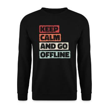 Keep Calm And Go Offline. Wandern Design - Unisex Pullover - Schwarz - Vorne - Alina (178cm) & Michal (187cm)
