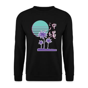 Japan Okinawa Synthwave Streetwear - Unisex Pullover - Schwarz - Vorne - Alina (178cm) & Michal (187cm)