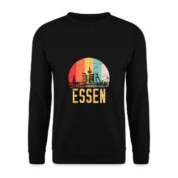 Essen Skyline Silhouette 80er Retro Vintage - Unisex Pullover - Schwarz - Vorne - Alina (178cm) & Michal (187cm)