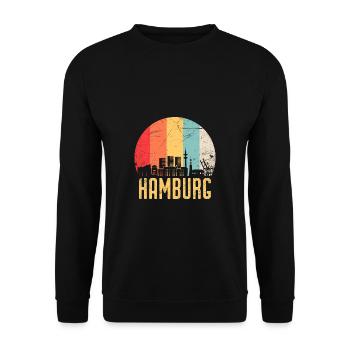 Hamburg Skyline Silhouette 80er Retro Vintage - Unisex Pullover - Schwarz - Vorne - Alina (178cm) & Michal (187cm)