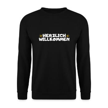 Herzlich Willkommen Herz Liebe - Unisex Pullover - Schwarz - Vorne - Alina (178cm) & Michal (187cm)