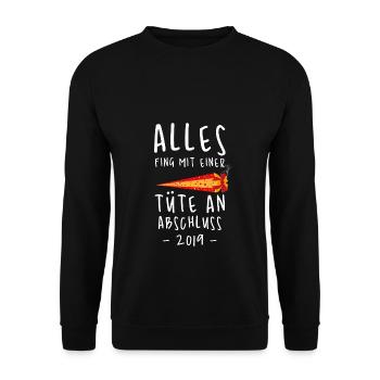 Lustige Abitur Abschluss Sprüche - Unisex Pullover - Schwarz - Vorne - Alina (178cm) & Michal (187cm)