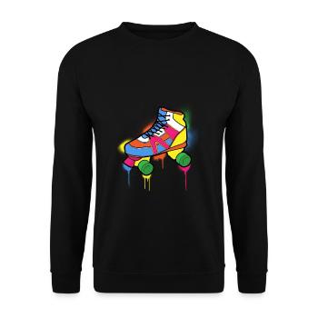 1980s 80s 80er Roller Skates Skating - Unisex Pullover - Schwarz - Vorne - Alina (178cm) & Michal (187cm)