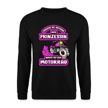Vergiss die Kutsche Prinzessin Motorrad Mädchen - Unisex Pullover - Schwarz - Vorne - Alina (178cm) & Michal (187cm)