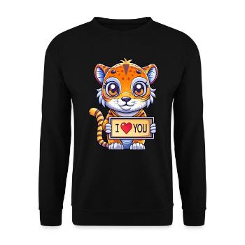 Liebesbotschaft tragendes Tier - Unisex Pullover - Schwarz - Vorne - Alina (178cm) & Michal (187cm)