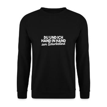 Hand in Hand zum Schorlestand | Pfälzisch, Pfalz - Unisex Pullover - Schwarz - Vorne - Alina (178cm) & Michal (187cm)