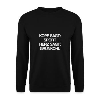 Kopf sagt Sport Herz sagt Grünkohl | Norddeutsch - Unisex Pullover - Schwarz - Vorne - Alina (178cm) & Michal (187cm)