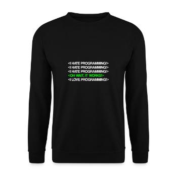 I Hate Programming | Programmierer, Coder, IT Nerd - Unisex Pullover - Schwarz - Vorne - Alina (178cm) & Michal (187cm)