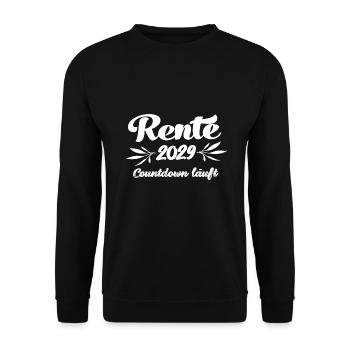 Rentner 2029 Countdown läuft Rente 2029 Ruhestand - Unisex Pullover - Schwarz - Vorne - Alina (178cm) & Michal (187cm)