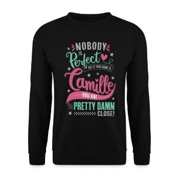 Camille nom personne n'est parfait cadeau fille - Sweat-shirt Unisexe - noir - Devant - Alina (178cm) & Michal (187cm)