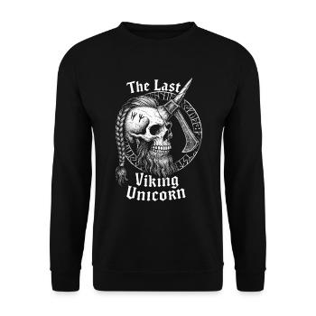 The Last Viking Unicorn – Skull, Axe & Runes - Unisex Pullover - Schwarz - Vorne - Alina (178cm) & Michal (187cm)