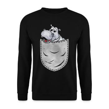 Nilpferd In Der Tasche Tier Brusttasche Nilpferd - Unisex Pullover - Schwarz - Vorne - Alina (178cm) & Michal (187cm)