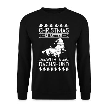 Doxie Dachshund Dackel Teckel Hund Weihnachten - Unisex Pullover - Schwarz - Vorne - Alina (178cm) & Michal (187cm)