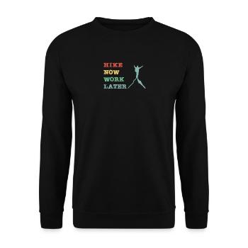 Hike now work later - Unisex Pullover - Schwarz - Vorne - Alina (178cm) & Michal (187cm)