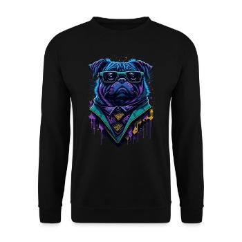 Graffiti Cyberpug - Unisex Pullover - Schwarz - Vorne - Alina (178cm) & Michal (187cm)