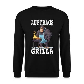 Grillen Grilla Griller Gorilla BBQ Spruch Lustig - Unisex Pullover - Schwarz - Vorne - Alina (178cm) & Michal (187cm)