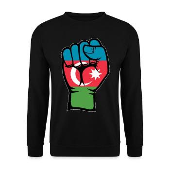 Aserbaidschan Flagge Faust Hand Symbol - Unisex Pullover - Schwarz - Vorne - Alina (178cm) & Michal (187cm)