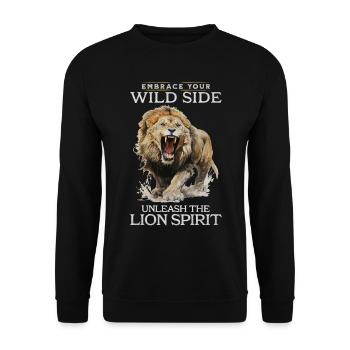 lion, tête de lion, fort, sauvage, fierté, courageux, royal, - Sweat-shirt Unisexe - noir - Devant - Alina (178cm) & Michal (187cm)