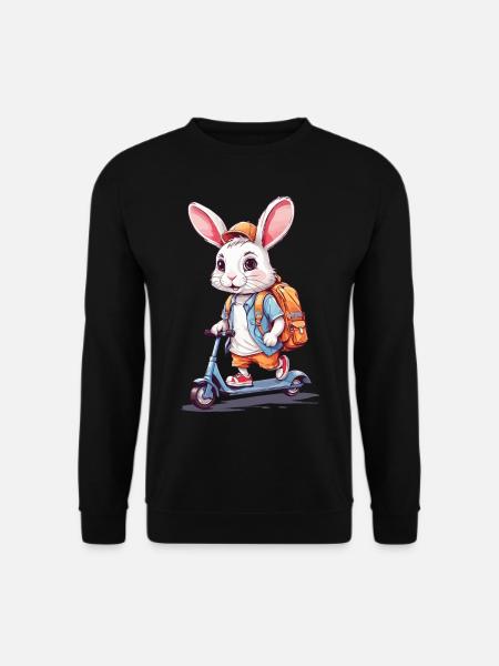 Lustiger Schulanfänger Hase auf Roller Design - Unisex Pullover - Schwarz