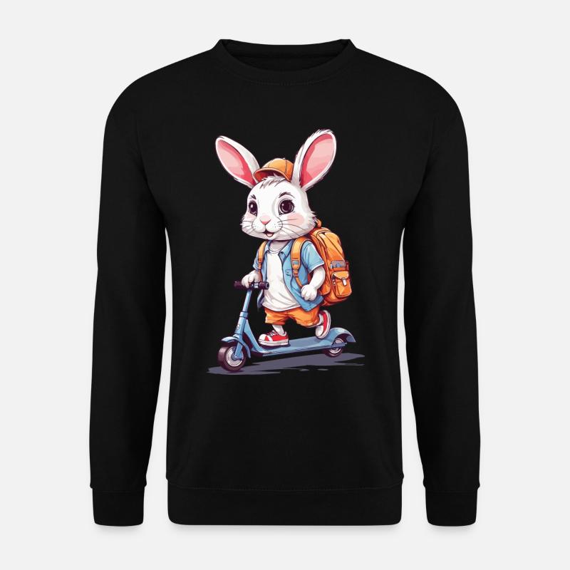 Lustiger Schulanfänger Hase auf Roller Design - Unisex Pullover - Schwarz