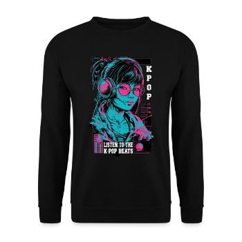 K-Pop Corée Musique Pop Filles Casque Néon Rose - Sweat-shirt Unisexe - noir - Devant - Alina (178cm) & Michal (187cm)